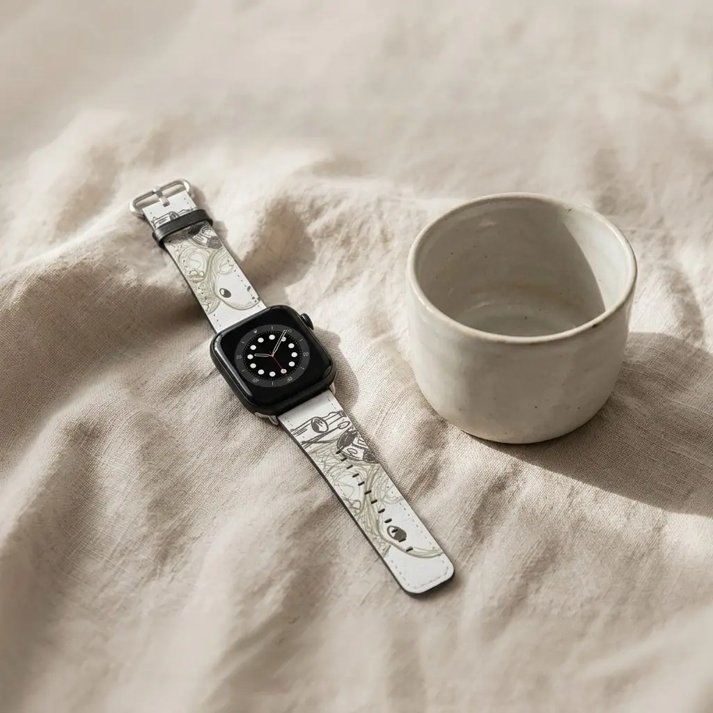 PU皮革Apple Watch錶帶，柔軟親膚替換錶帶，兼容Apple Watch系列，安全不鏽鋼錶扣，全幅印花設計，易於佩戴與拆卸