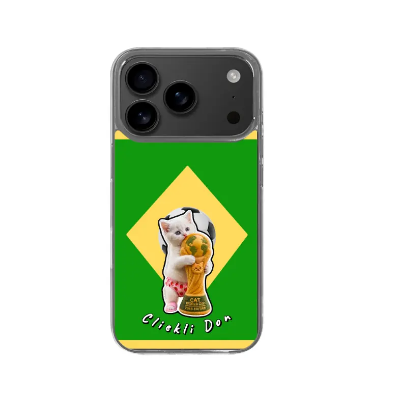 Coque de téléphone transparente Cliekli Don, design chat de football avec drapeau du Brésil, TPU fin compatible avec iPhone 17 Pro, protection antichoc contre les chutes, finition cristal anti-jaunissement, découpes précises, revêtement flexible