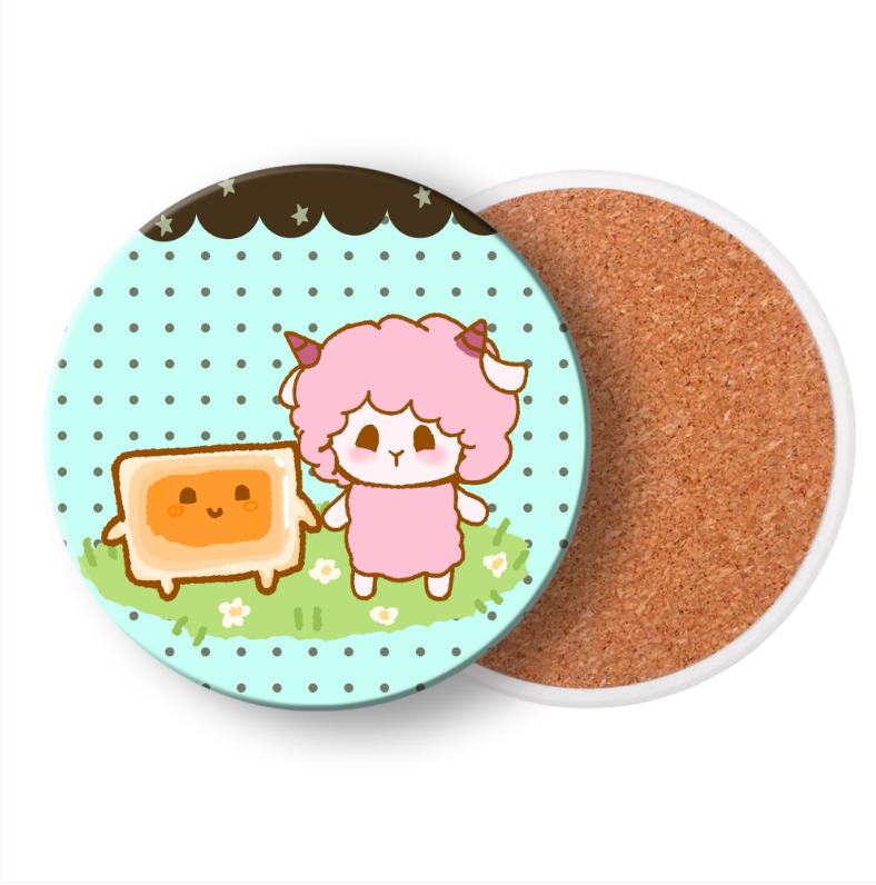 Meimei Rice Cake Ceramic Coaster, non-slip heat-insulating cork-based coaster