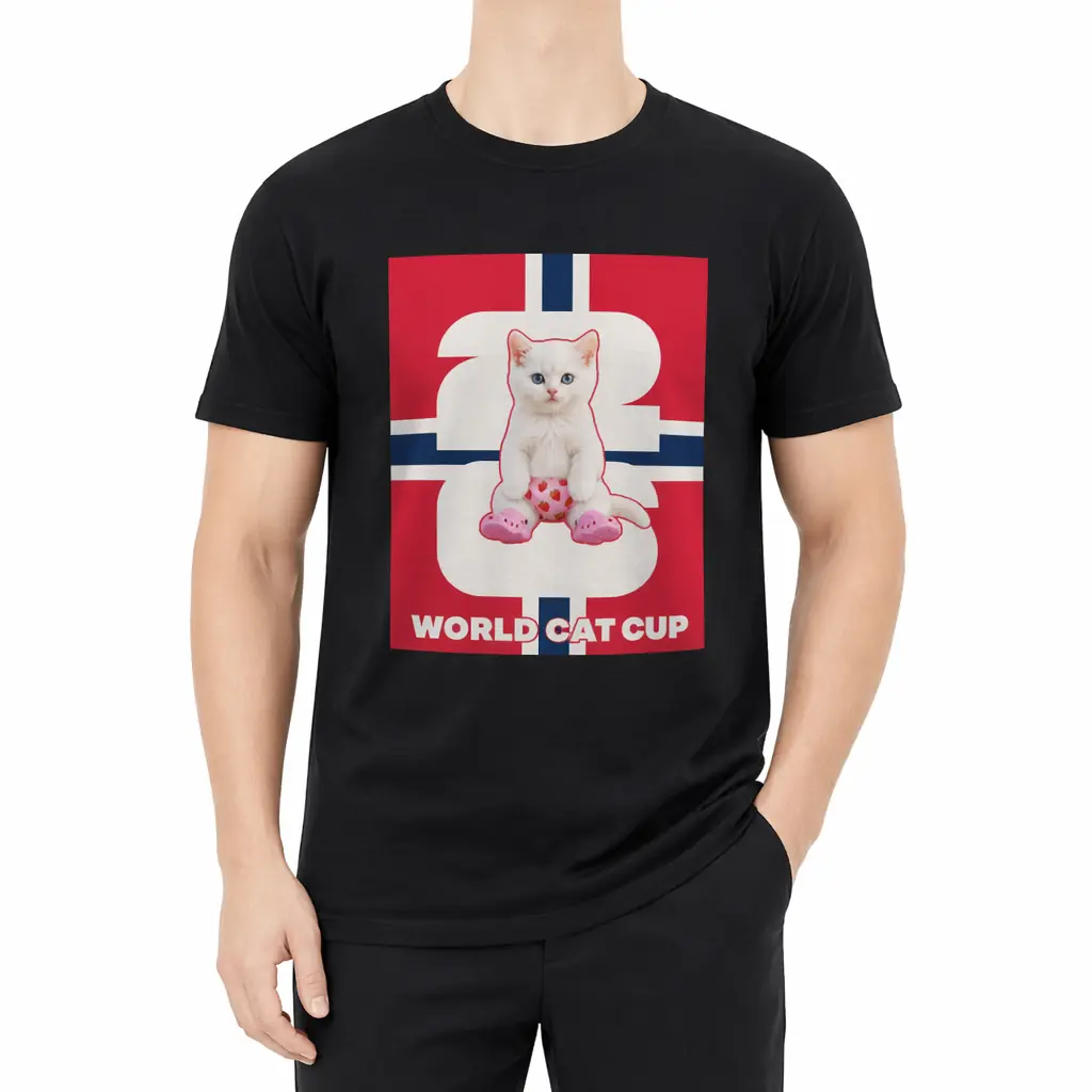 T-shirt graphique en coton sur le thème de la Coupe du monde des chats de Norvège Cilekli Don