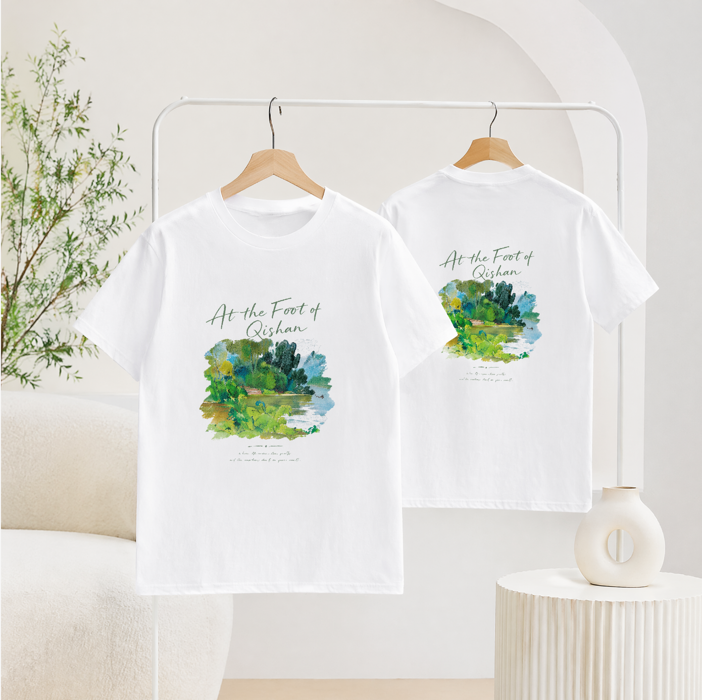 T-Shirt aus Baumwolle mit doppelseitigem Druck, Serie „Xieyi“, am Fuße des Qishan-Berges