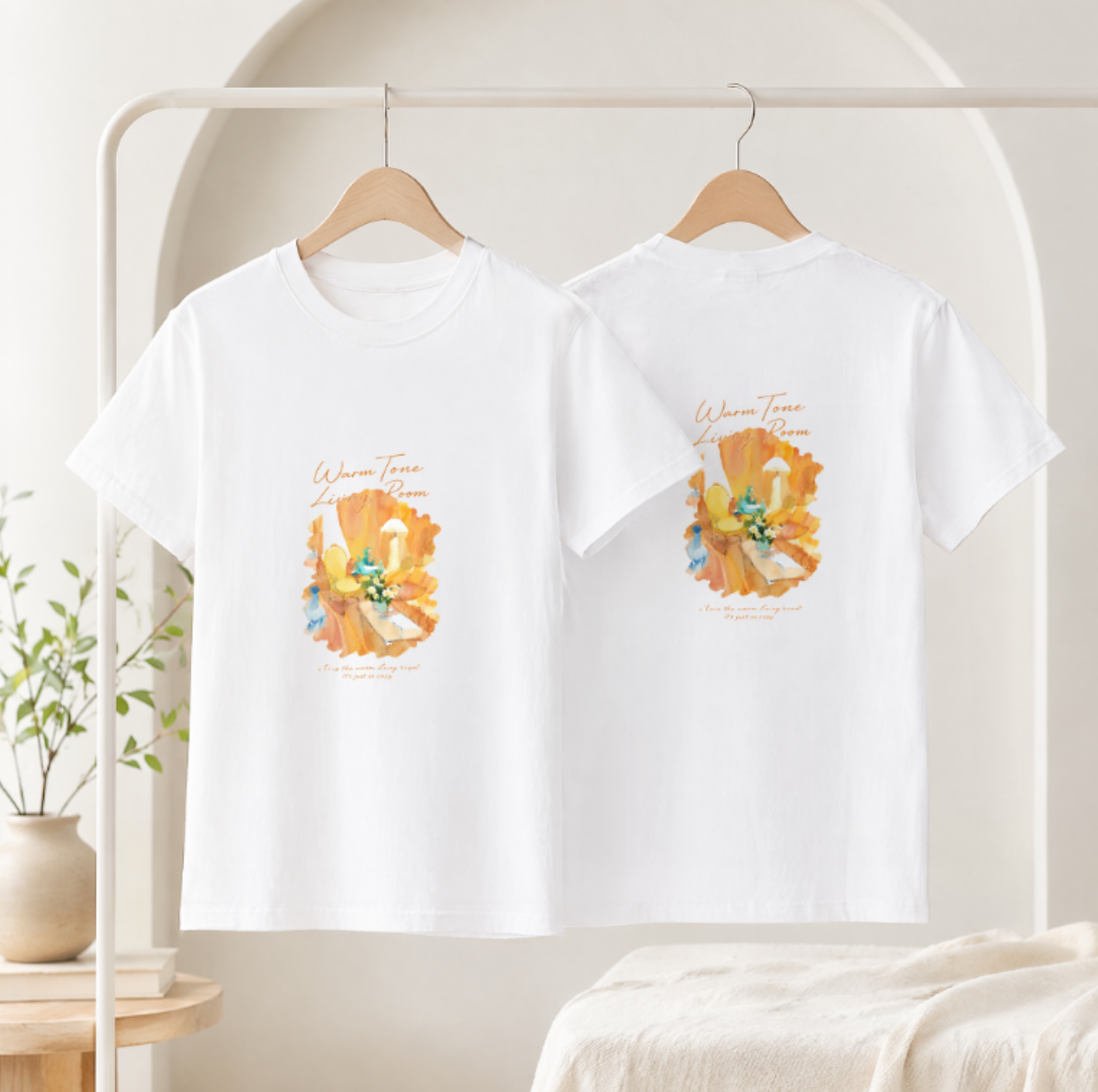 Warme Wohnzimmer-Ästhetik, Ausdrucksstarke Serie, beidseitig bedrucktes T-Shirt aus Baumwolle