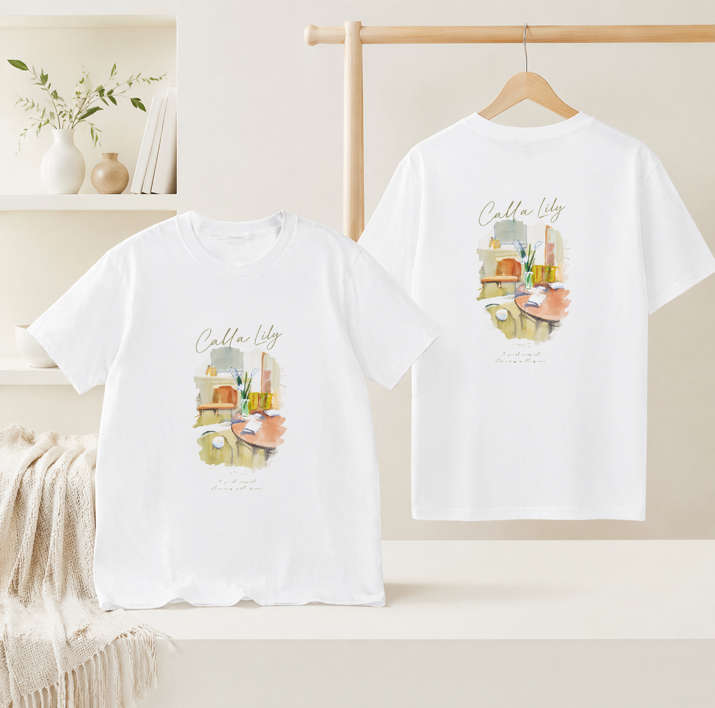 Calla-Lilie, Expressive-Serie, doppelseitig bedrucktes T-Shirt aus Baumwolle
