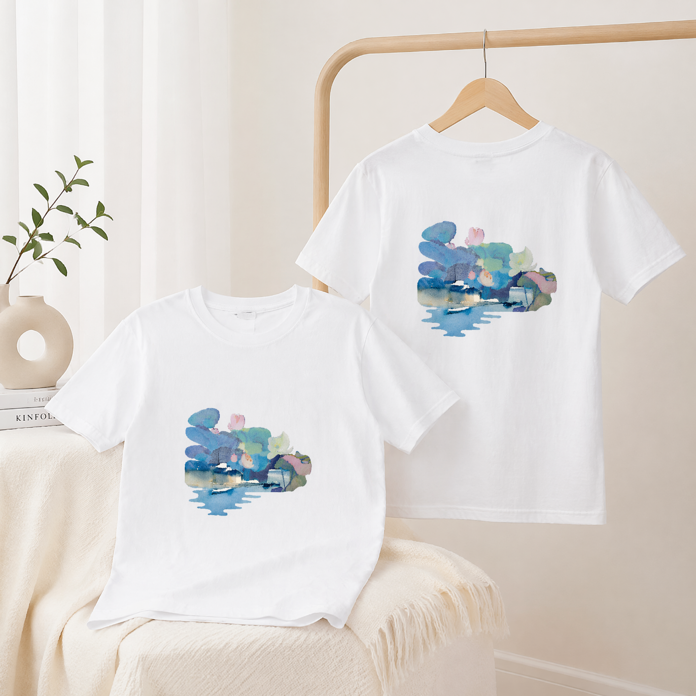 Jiangnan März-Lotus, „Wiederentdeckungs“-Serie, doppelseitig bedrucktes Baumwoll-T-Shirt