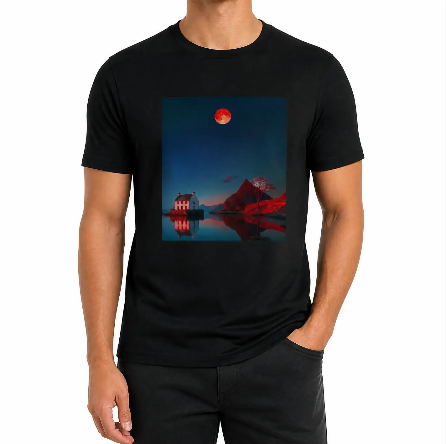 ASTRE Herren-Grafik-T-Shirt, Juan Brufal 100 % authentisch & lizenziert, 100 % Baumwolle Kurzarm-Shirt, Roter Mond-Druck, lässiges Rundhals-Streetwear-Oberteil für Herren, Größen S-3XL