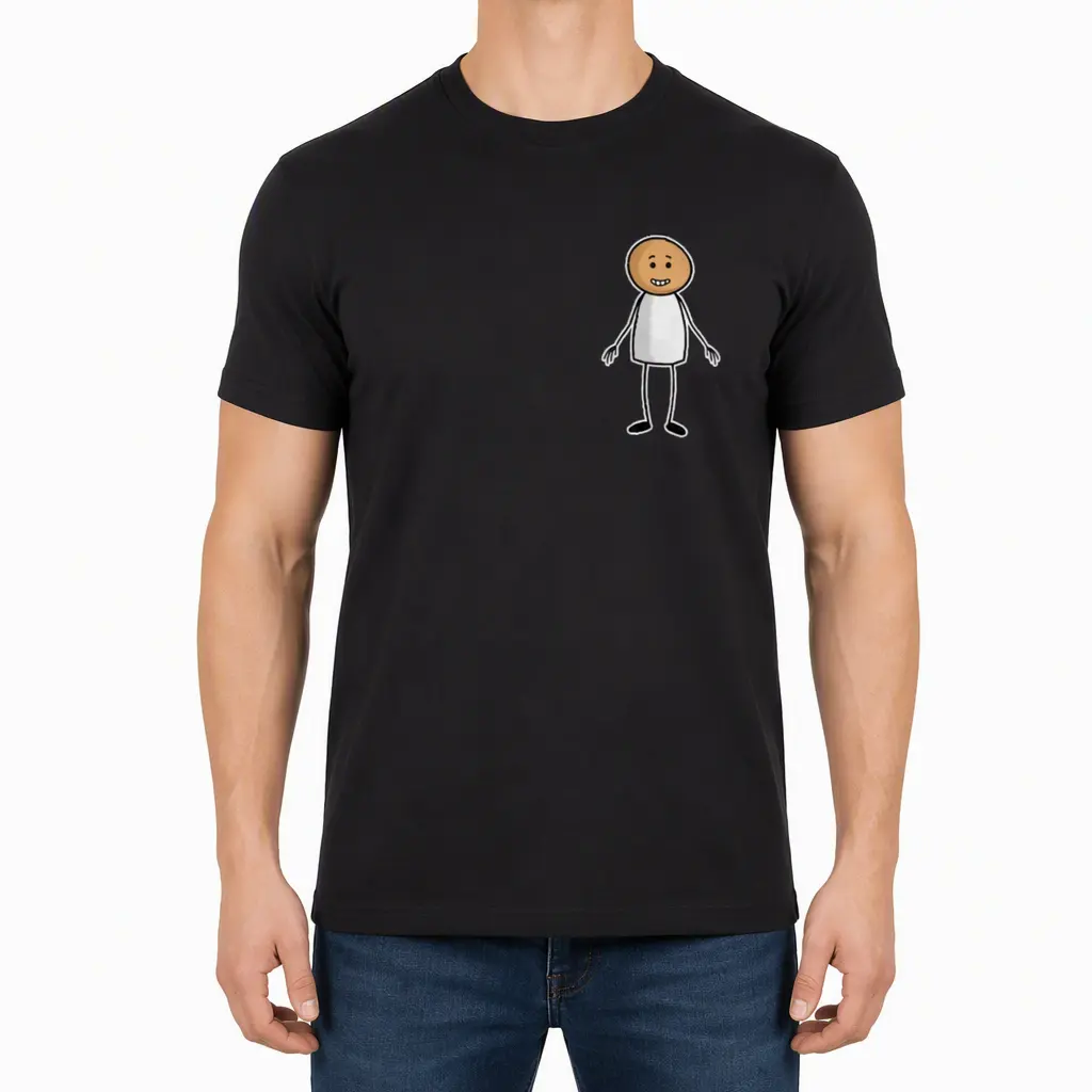 T-shirt graphique en coton, t-shirt à col rond avec imprimé cartoon de bonhomme allumette amusant, haut décontracté à manches courtes, coton premium 202g, tissu respirant et anti-humidité, coupe régulière tailles S-3XL