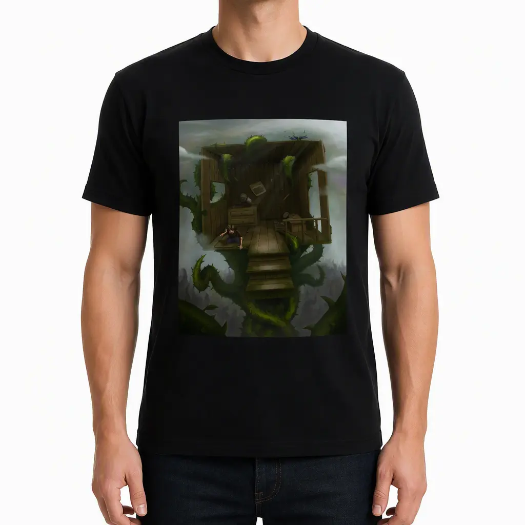 Grafisches Baumwoll-T-Shirt, Baumhaus, langlebiger Thermotransferdruck
