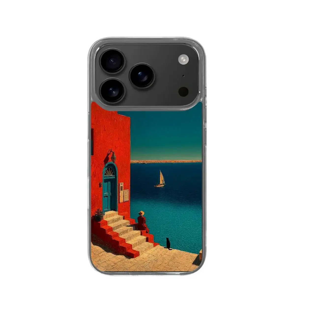 AestheTech Transparente TPU-Hülle für iPhone 17 Pro, Juan Brufal 100% authentisch & lizenziert, Schutzhülle mit mediterranem Kunstdruck, stoßfester Fallschutz, vergilbungsfreier, kratzfester und flexibler Bumper