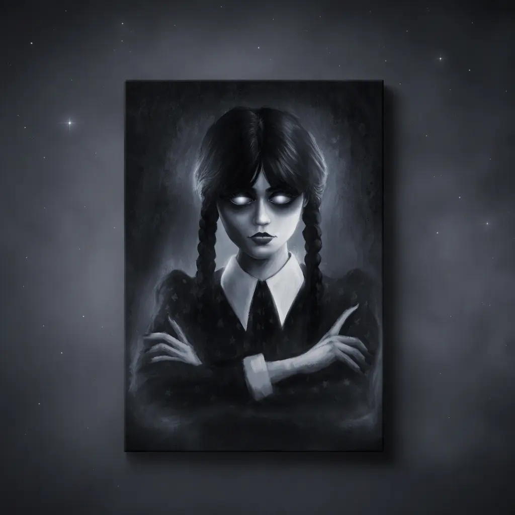 Oxford-Stoff ,,Drawlloween Tag 4 – Wednesday Addams, 60x90 cm / einseitiger Druck