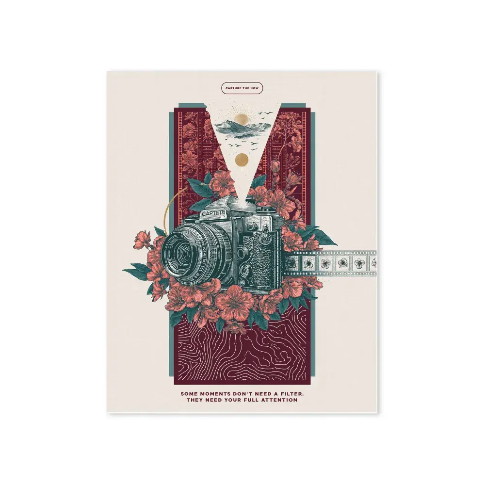 Arte da parete in tela Artisane, poster con stampa floreale di fotocamera retrò, decorazione estetica per soggiorno e camera da letto, stampa HD su tela naturale di alta qualità, regalo per amanti della fotografia, 12x16 pollici