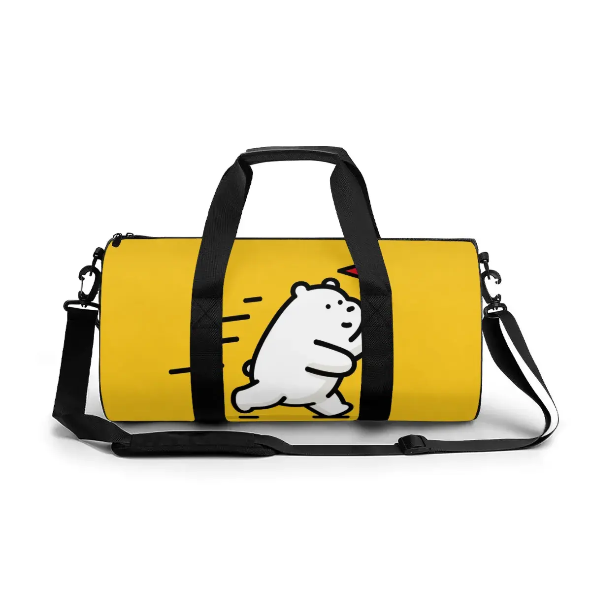 AeroSport Fitness-Sporttasche, niedliche gelbe Reisetasche mit Cartoon-Bär und Kofferaufsteckfunktion, strapazierfähige und leichte Oxford-Stofftasche für Yoga, Fitness, Wochenendtrips und Übernachtungen, Umhängetasche für Damen und Herren