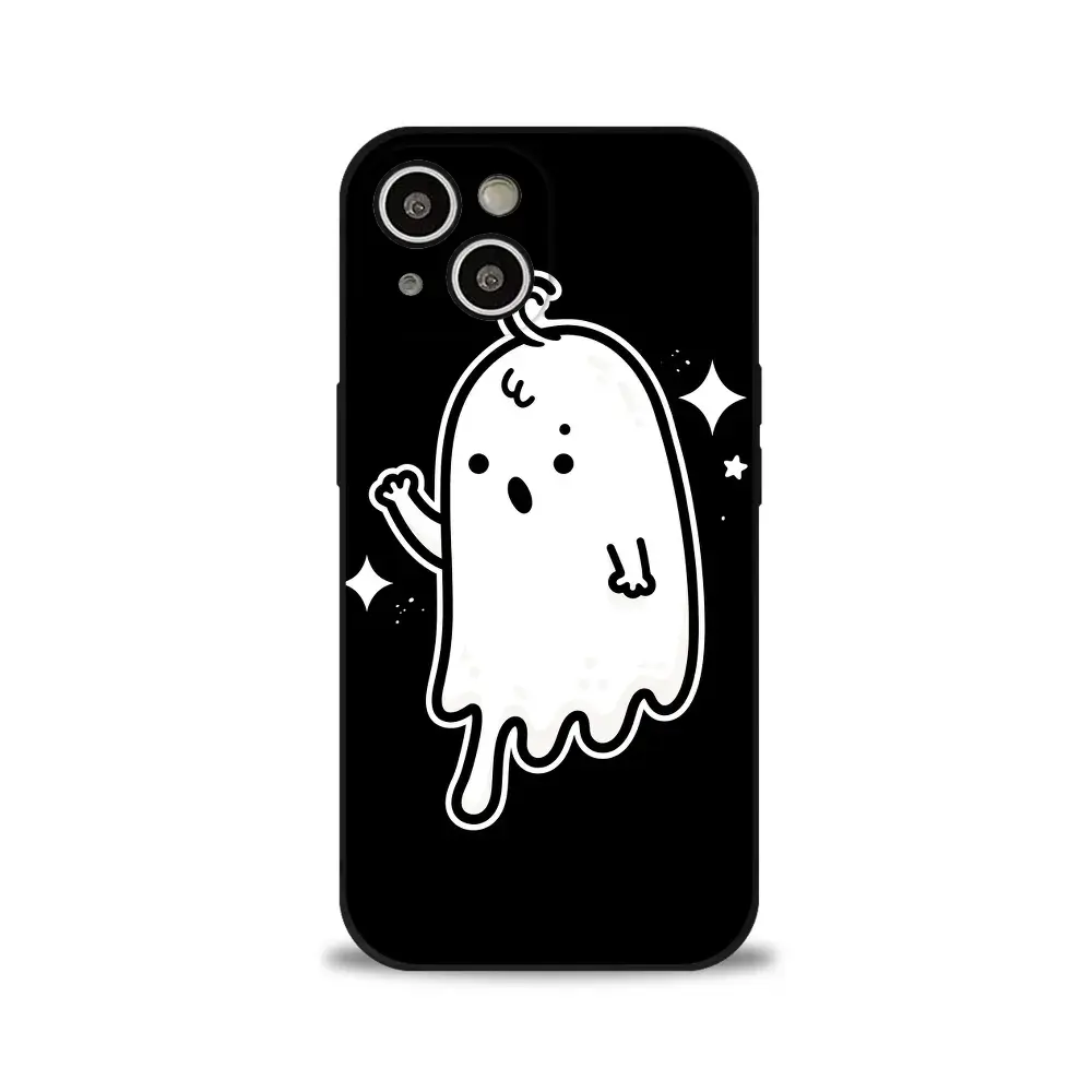VibeGuard Niedliche Geist iPhone 15 Hülle, Stoßfeste schwarze Flüssigsilikon-Schutzhülle, Schlankes Design für iPhone 15 6,1 Zoll, Anti-Kratzer Bildschirm- und Kameraschutz, kompatibel mit kabellosem Laden