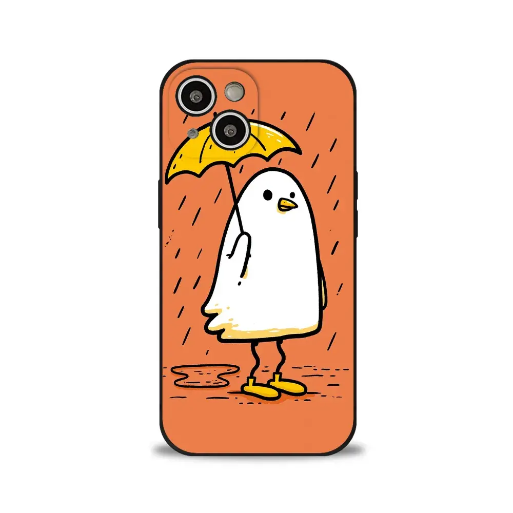 VIVOCASE iPhone 15 Case, Cute Cartoon Ghost with Umbrella Orange Liquid Silicone Phone Cover, Shockproof Drop Protection Compatible with iPhone 15, Wireless Charging Support, Soft Grip
