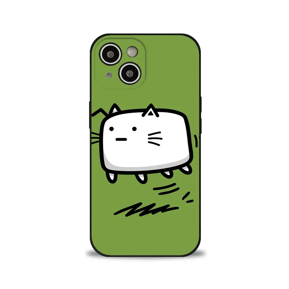 KuteCase Custodia per iPhone 15 con simpatico gatto dei cartoni animati, cover protettiva in silicone liquido, guscio sottile antiurto per schermo da 6,1 pollici, compatibile con ricarica wireless, design grafico verde antigraffio