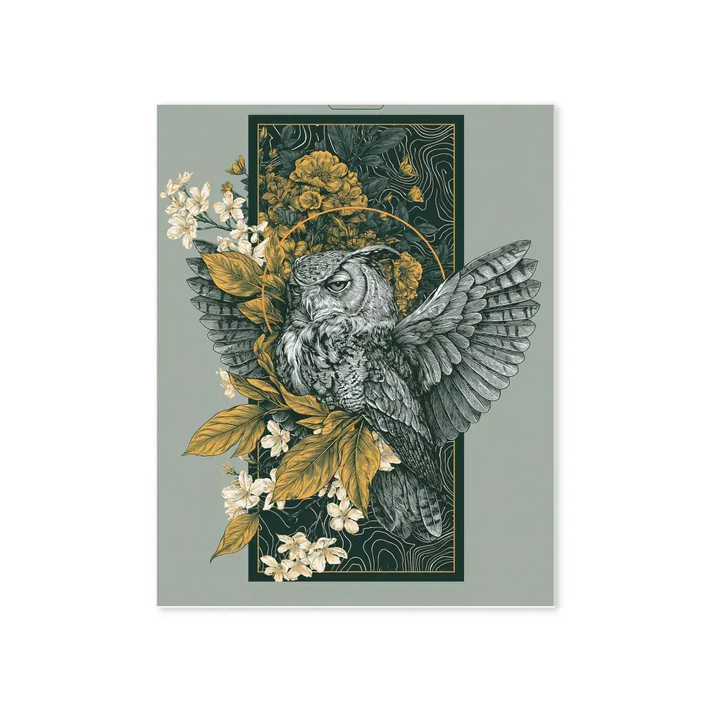 VividDecor Eulen-Leinwandbild, Vintage-Eule und goldener Blumen-Kunstdruck, modernes Tierbild für Wohnzimmer, Schlafzimmer, Büro-Dekoration, HD-lichtbeständige Tinte, Premium-Leinwand, 30x40 cm