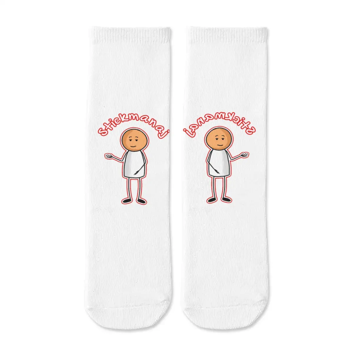 Chaussettes mi-hautes blanches Stickmanaj, chaussettes unisexes respirantes en polyester à motif cartoon, taille unique adaptée à un usage quotidien et au sport, anti-humidité avec bord élastique antidérapant, idée de cadeau original et durable, 1 paire