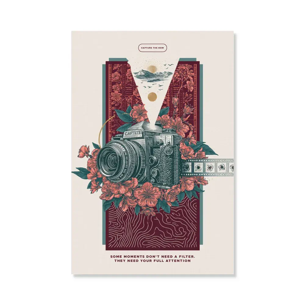 VividWall Leinwand-Wandkunst, Vintage-Kamera Blumen-Poster-Druck, Retro-Fotografie-Kunst für das Wohnzimmer, hochauflösender Giclée-Druck auf Premium-Leinwand, inspirierendes Zitat, rahmenlose vertikale Dekoration