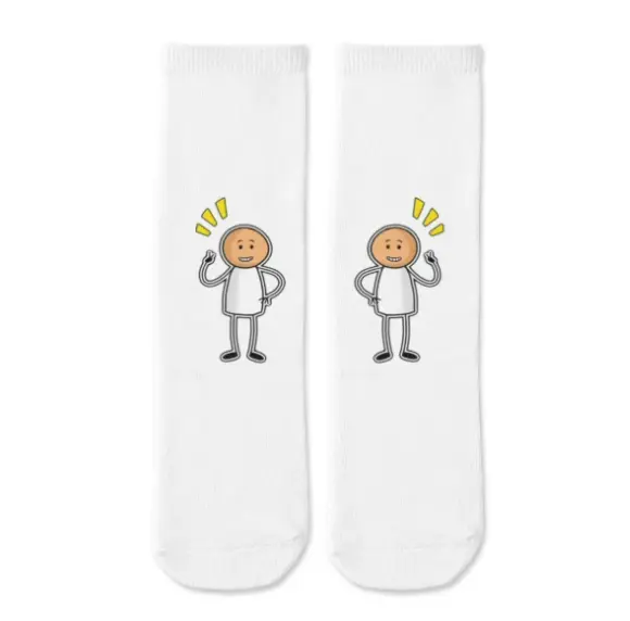 Chaussettes fantaisie blanches FunStep, chaussettes mi-mollet à motifs de dessins animés pour hommes et femmes, tissu 100 % polyester respirant, motif imprimé inaltérable, bord élastique anti-humidité, taille unique.