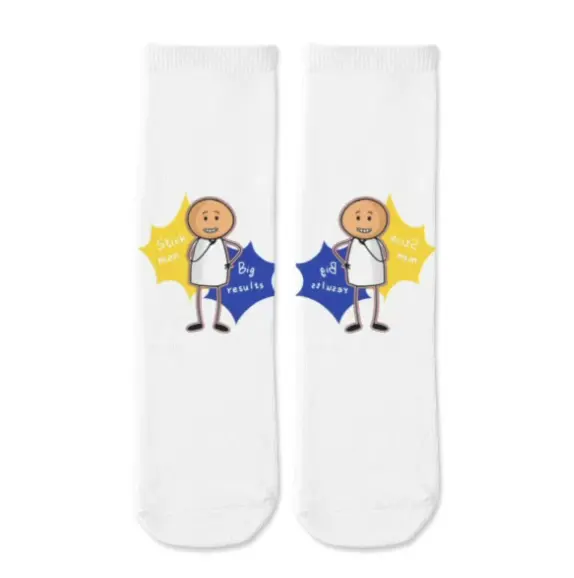 Chaussettes mi-mollet unisexes fantaisie FYOS, chaussettes blanches avec imprimé bonhomme allumette amusant, chaussures de sport décontractées en polyester respirant, poignets élastiques doux anti-humidité, taille unique pour un usage quotidien