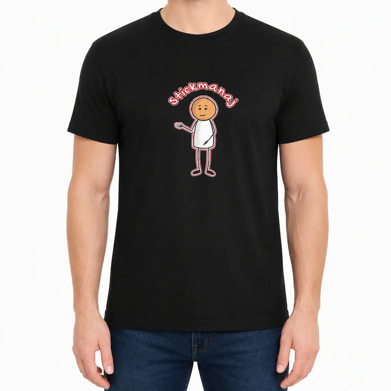 T-shirt graphique pour homme Stickmanaj, t-shirt à col rond en coton à manches courtes, imprimé bonhomme allumette, vêtement décontracté léger et respirant, durabilité à double couture, coupe évacuant l'humidité, tailles S-3XL