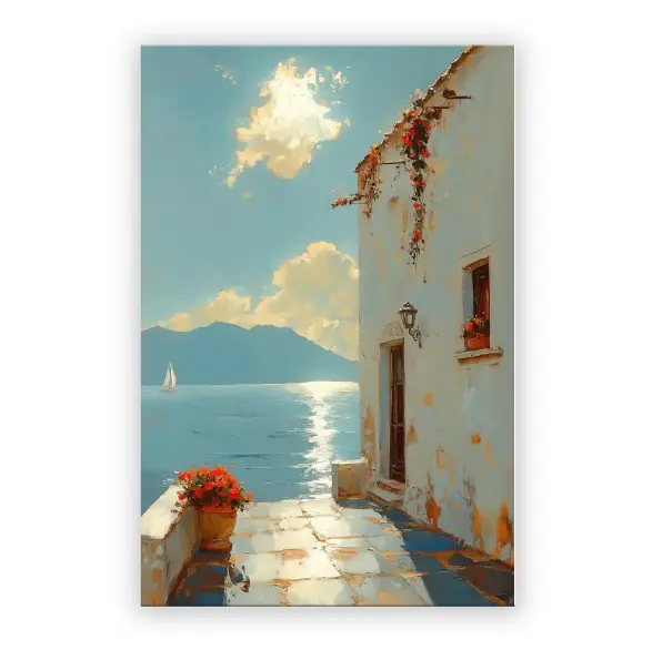 VividHome Mediterrane Wandkunst auf Leinwand, Juan Brufal 100 % authentisch & lizenziert, gerahmtes Küsten-Gemälde, Druck auf Oxford-Stoff, 24 x 36 Zoll