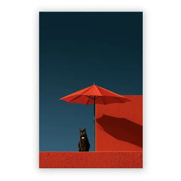 VividHome Schwarze Katze Roter Regenschirm Leinwand Wandkunst, Juan Brufal 100% authentisch & lizenziert, gerahmter Oxford-Stoff Leinwanddruck, minimalistisches Tiergemälde, 24x36 Zoll