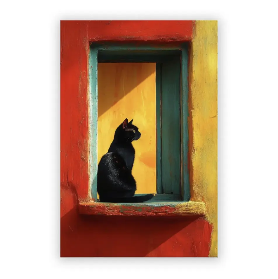 VividHome 黑猫帆布墙面艺术画，Juan Brufal 100% 正品授权，24x36 英寸（60x90厘米）牛津帆布装裱画。