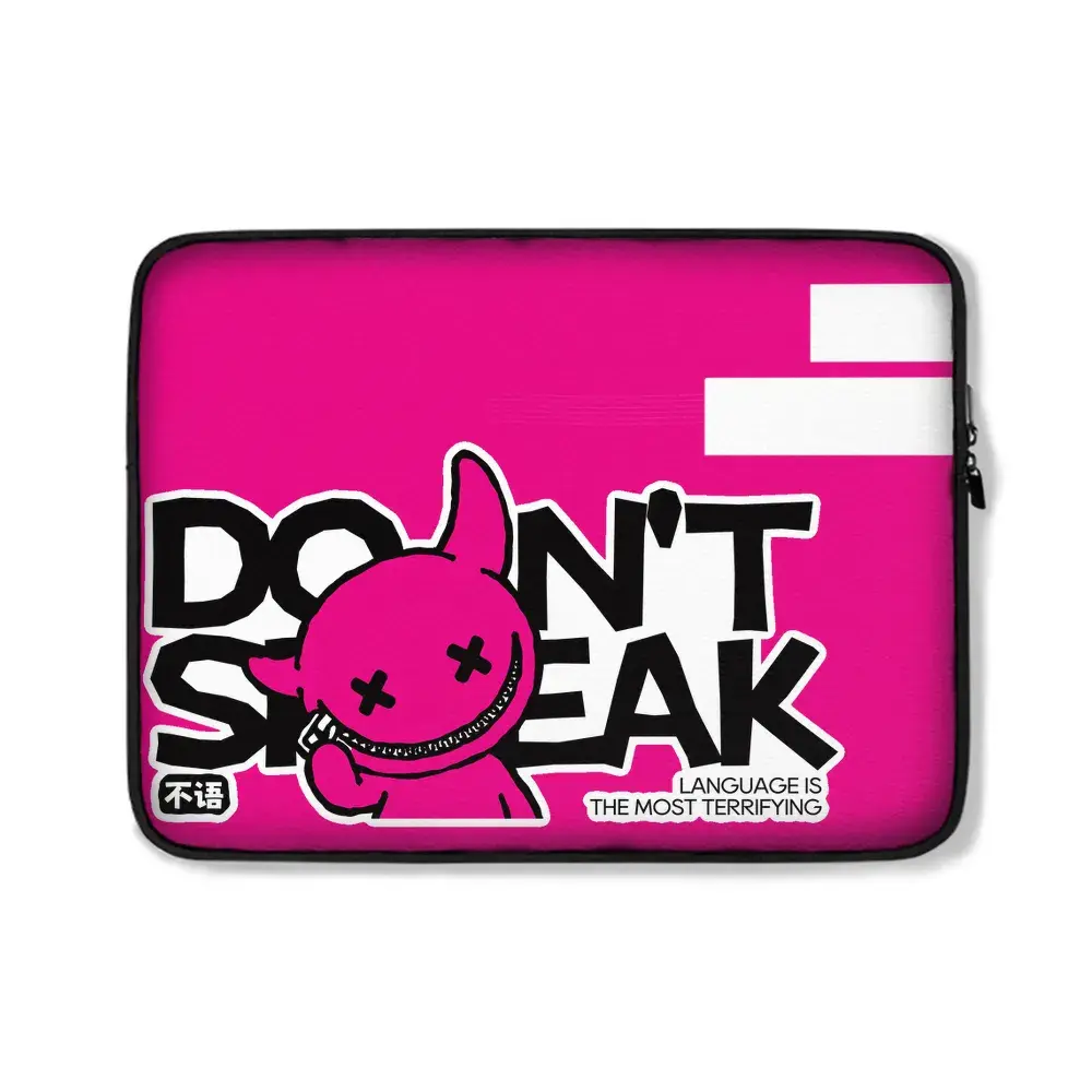 不語Don't Speak 創意粉色卡通英文印花電腦包