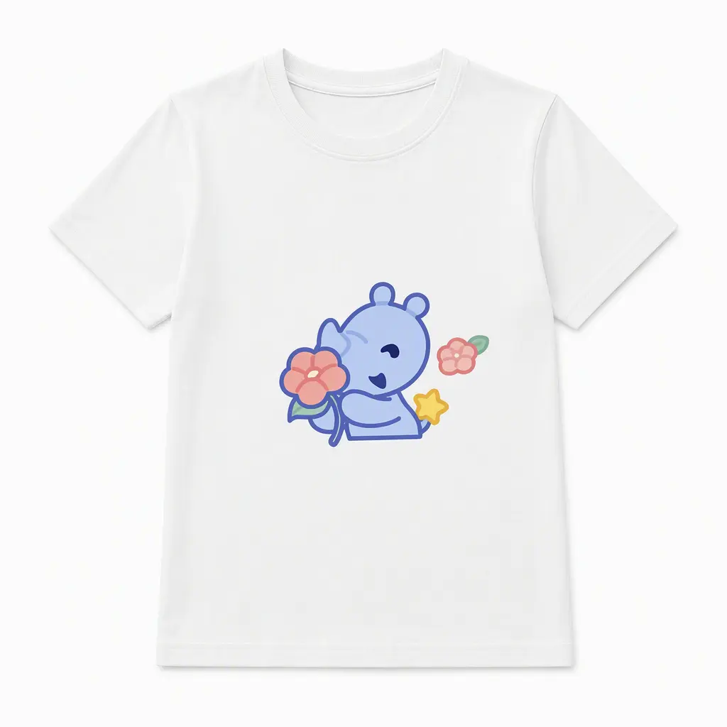 Blue Rhino Bouquet Pattern Design Women's Pure Cotton Short-Sleeve T-Shirt