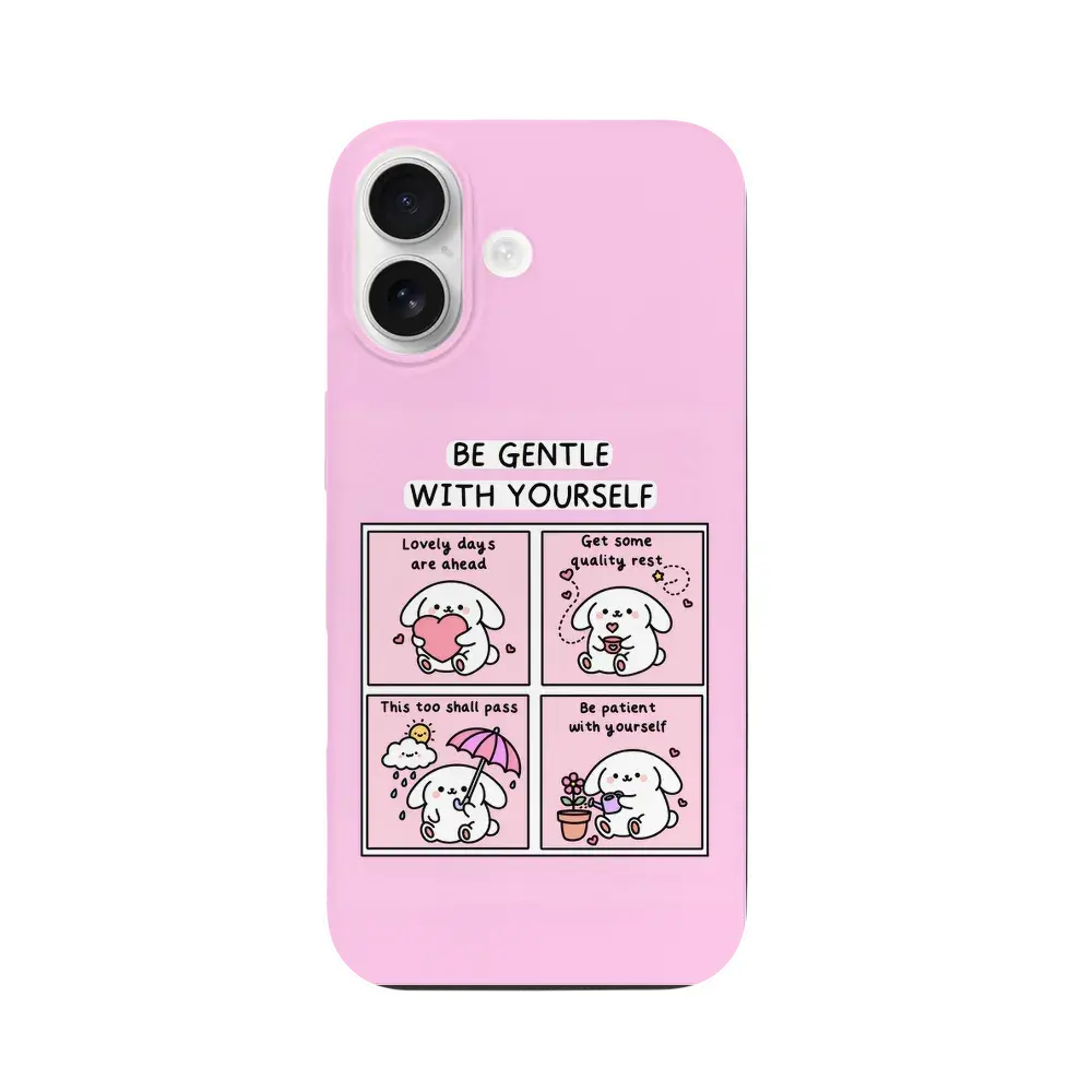 Yisase 可愛兔子矽膠手機殼，適用於 iPhone 17，防護粉色手機殼，溫柔自我護理卡通主題，防震防摔，靈活柔軟 TPU 手感，適合作為送給女性和女孩的禮物