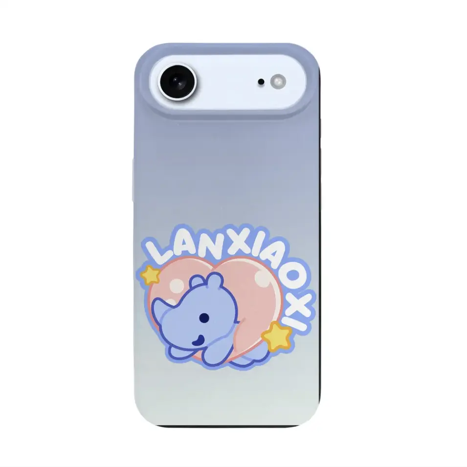 Design de capa de celular de silicone com estampa de coração do "Blue Rhino" para iPhone 17 Air 💙