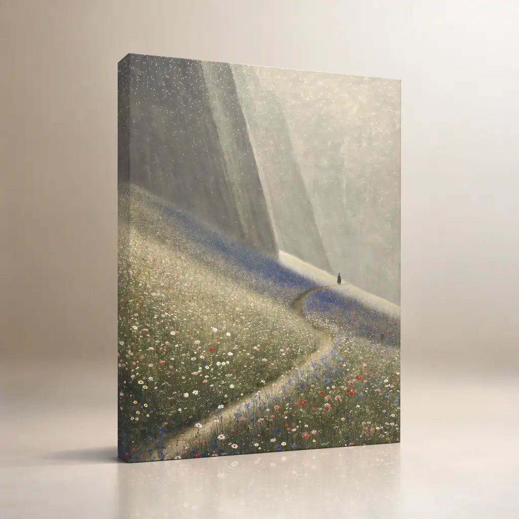 Soul Dust Canvas Wall Art, Wildflower Field Landscape Painting, Framed Canvas Print for Living Room Bedroom Home Decor, Stretched Wooden Frame Ready to Hang, HD Textured Aesthetic Gift