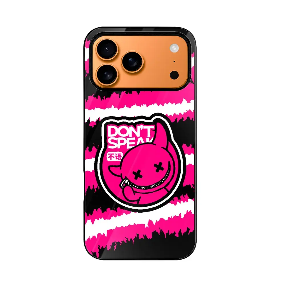 Capa de celular com estampa de "Don't Speak", zíper, dentes, diabinho e listras, compatível com iPhone 17 Pro Max 🤐