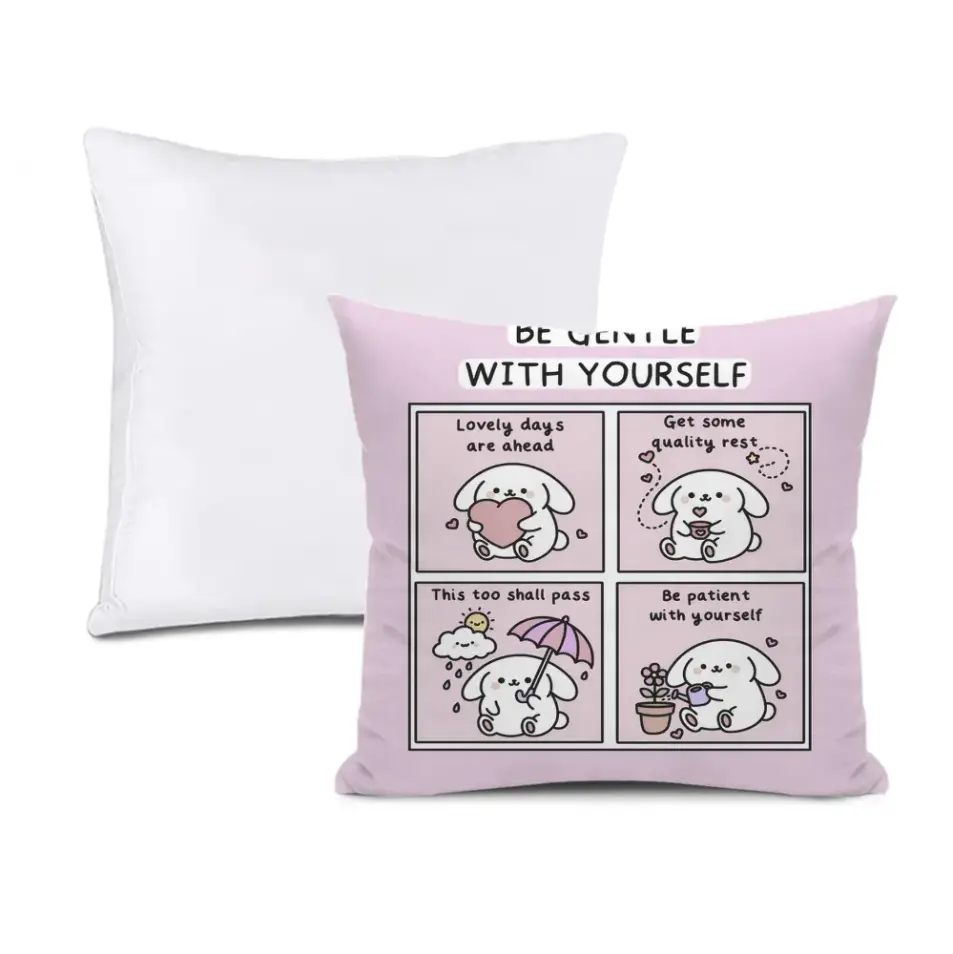 SweetLife Decorative Throw Pillow with Insert, Cute Bunny Motivational Comic, Double Sided Print, 12x12 Square Pillow for Sofa, Soft Polyester, Durable Hidden Zipper, Machine Washable, Positive Self-Care Gift