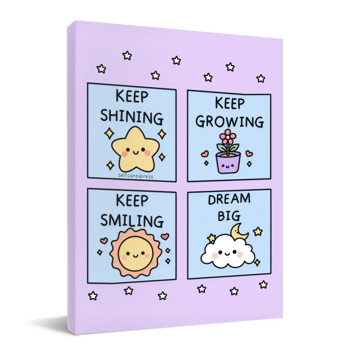Selfcarexpress Cute Motivational Canvas Wall Art, Stretched Wooden Framed Print, Inspirational Quotes for Kids Room Playroom Girls Bedroom, Ready to Hang Pastel Purple Cartoon Decor