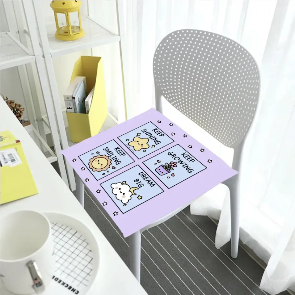 CozyDeco Non-Slip Square Chair Pad, Soft Velvet Seat Cushion with Cute Motivational Quotes, for Dining Chair, Office Desk, Durable Machine Washable, Anti-Skid Bottom, Comfortable Support