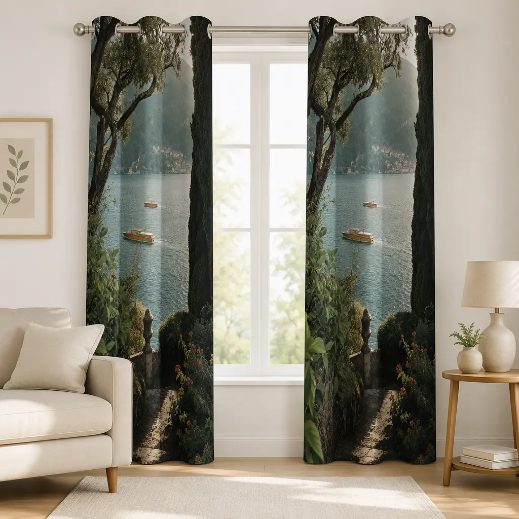 Polyester Curtain Full-Width Print,Afternoon Beyond the Garden,53x96 Inch
