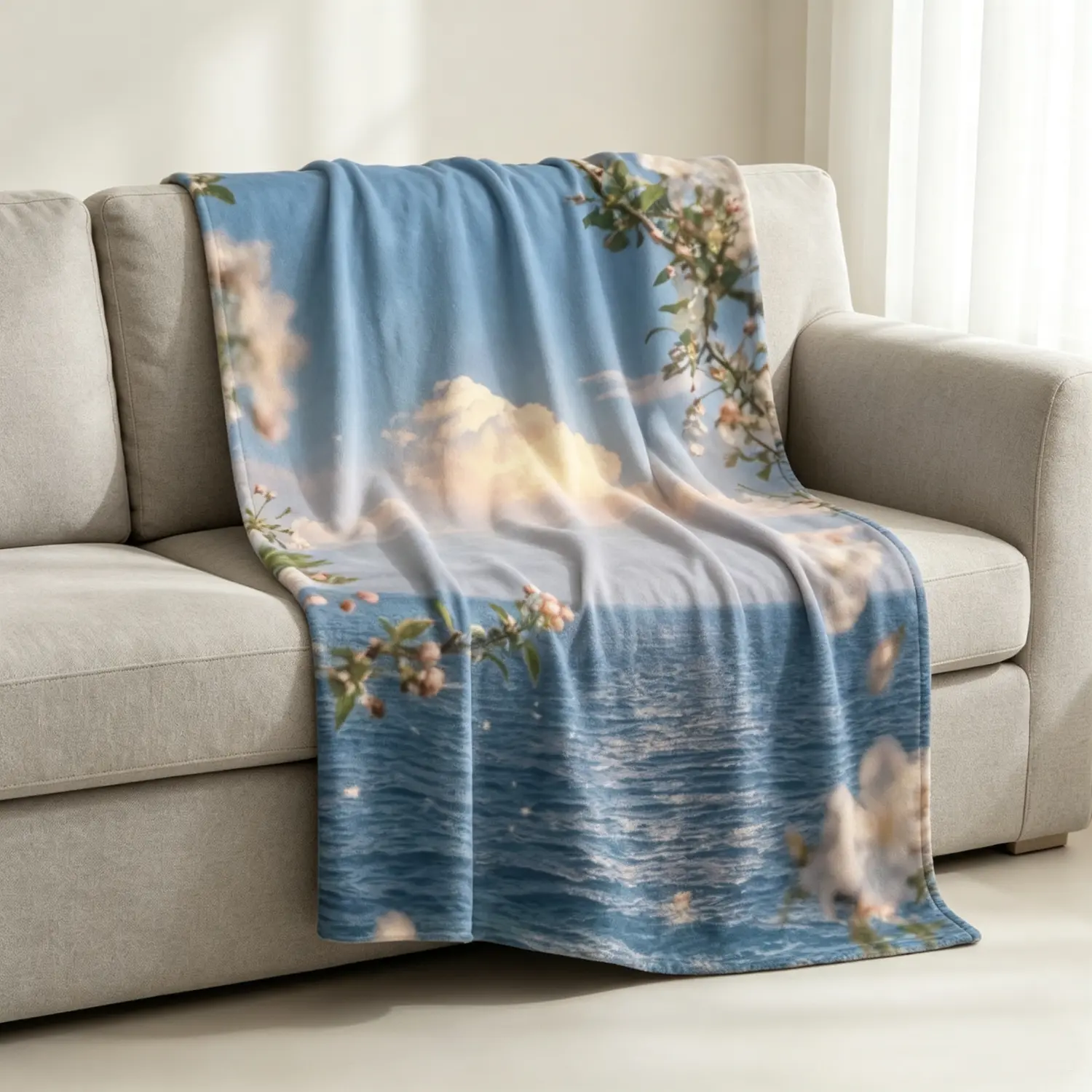 Flannel Blanket ,Sea Beyond Spring Light,30×40 Inch (230g, Portrait) Single-sided Print