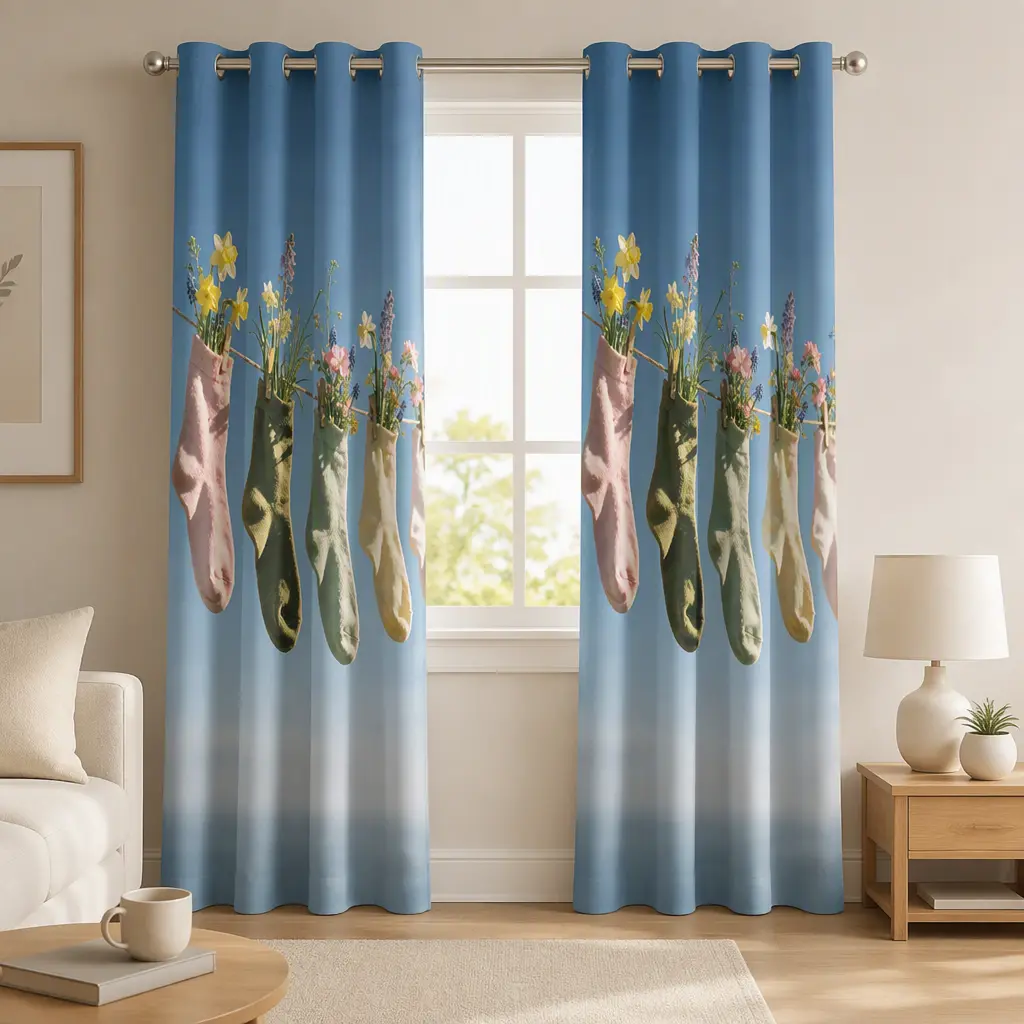 Polyester Curtain Full-Width Print,Spring Hung in the Breeze,53x96 Inch