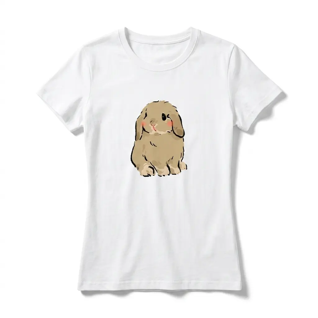 Cotton Women's T-Shirt,Cute Sitting Brown Rabbit,168g  Partial Print