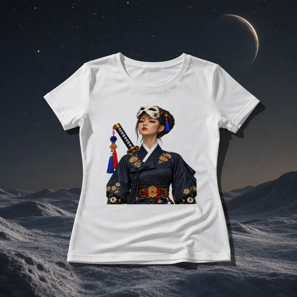 Cotton Women's T-Shirt , Nongae Portrait  View , 168g（Partial Print）