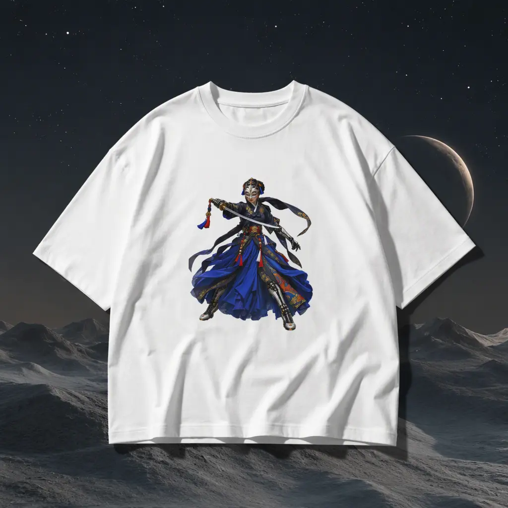 Graphic Cotton T-Shir t,  Nongae Hero Pose View , Durable Heat Transfer Printing