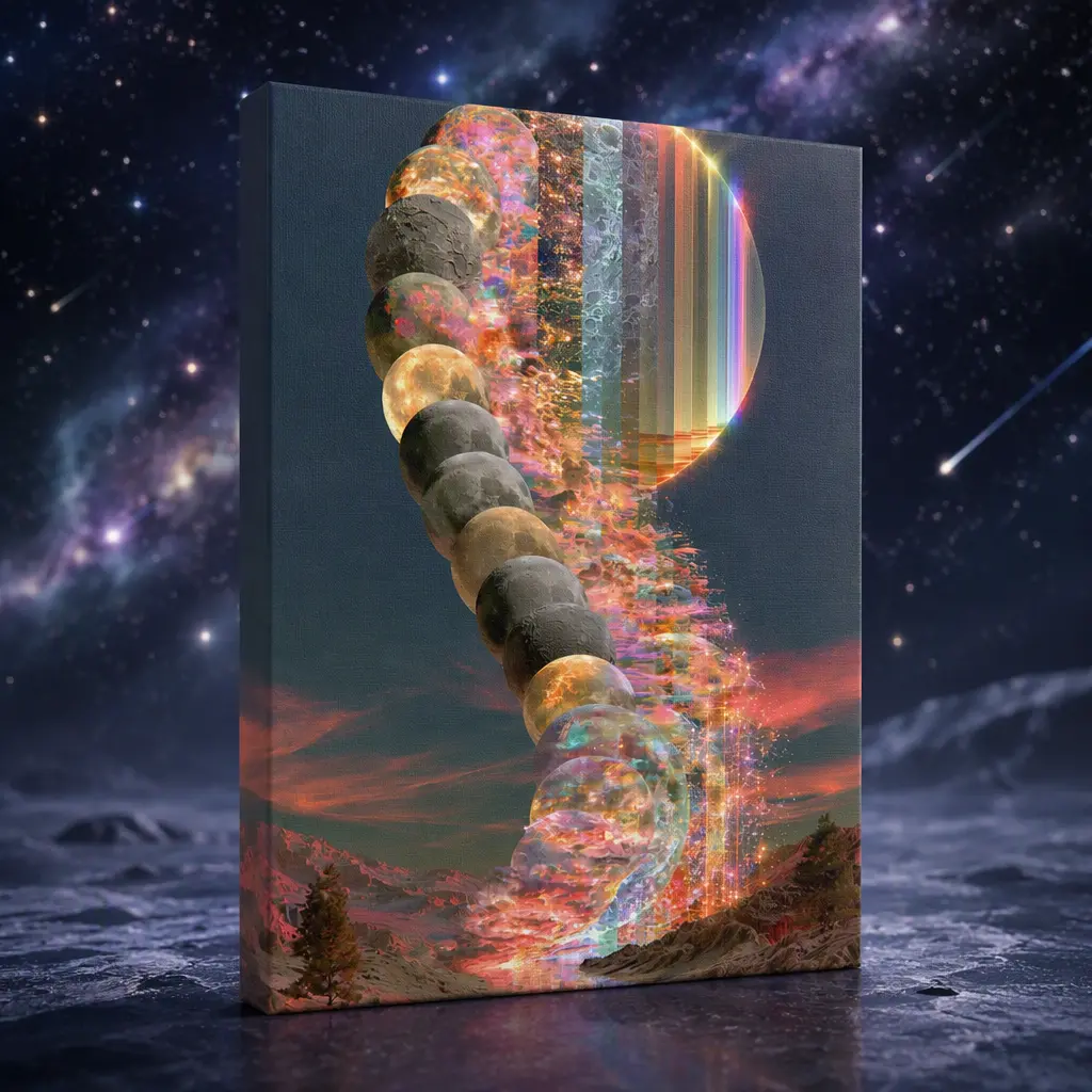 Cascading Moon Line Stretched Canvas Wall Art(Ready to Hang) , 8x12Inch , All-Over Print