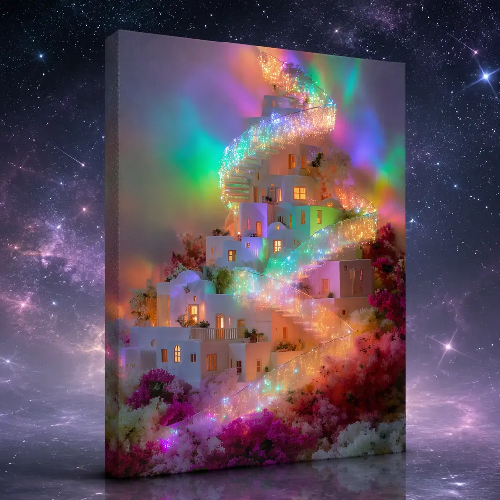Rainbow Spiral Staircase Stretched Canvas Wall Art(Ready to Hang) , 8x12Inch , All-Over Print