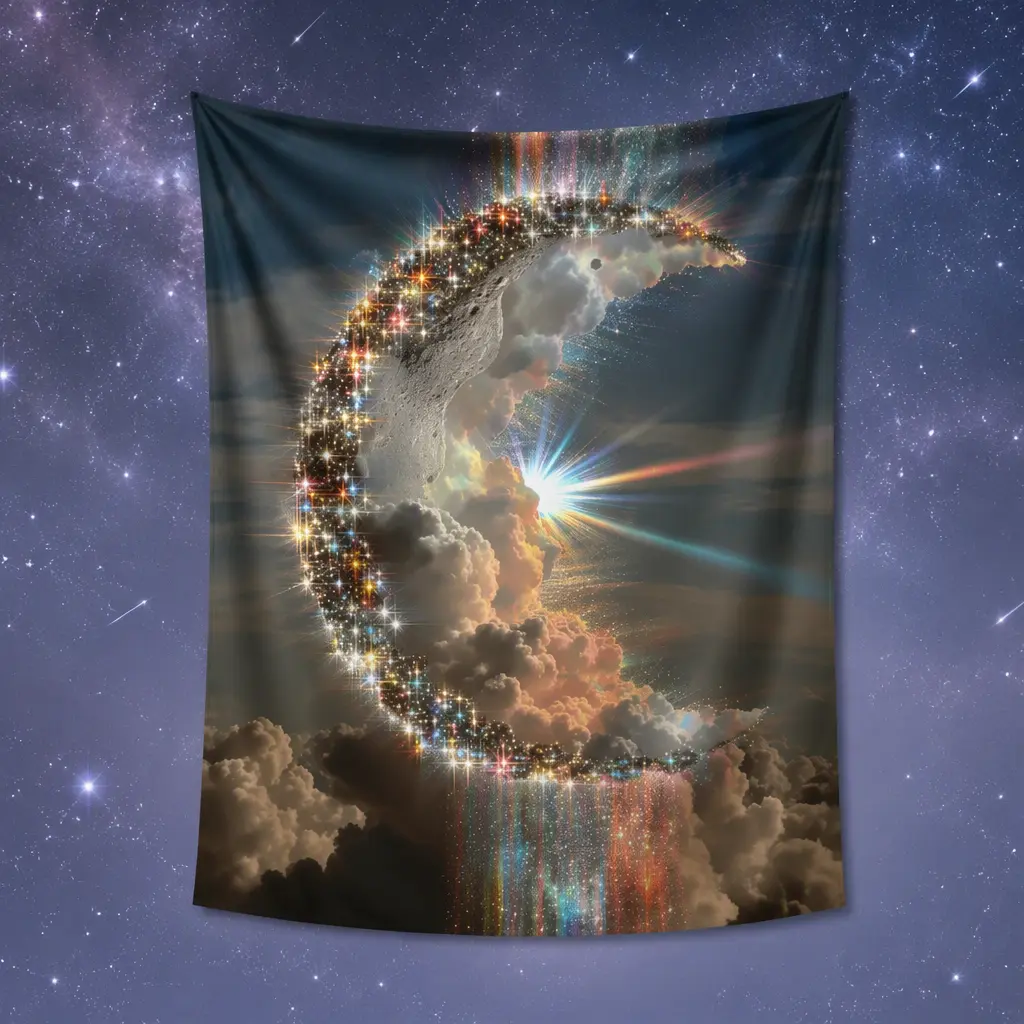 Sparkle Crescent Moon, Extra Lightweight Wall Tapestry, 60x80 in (150x200 cm)