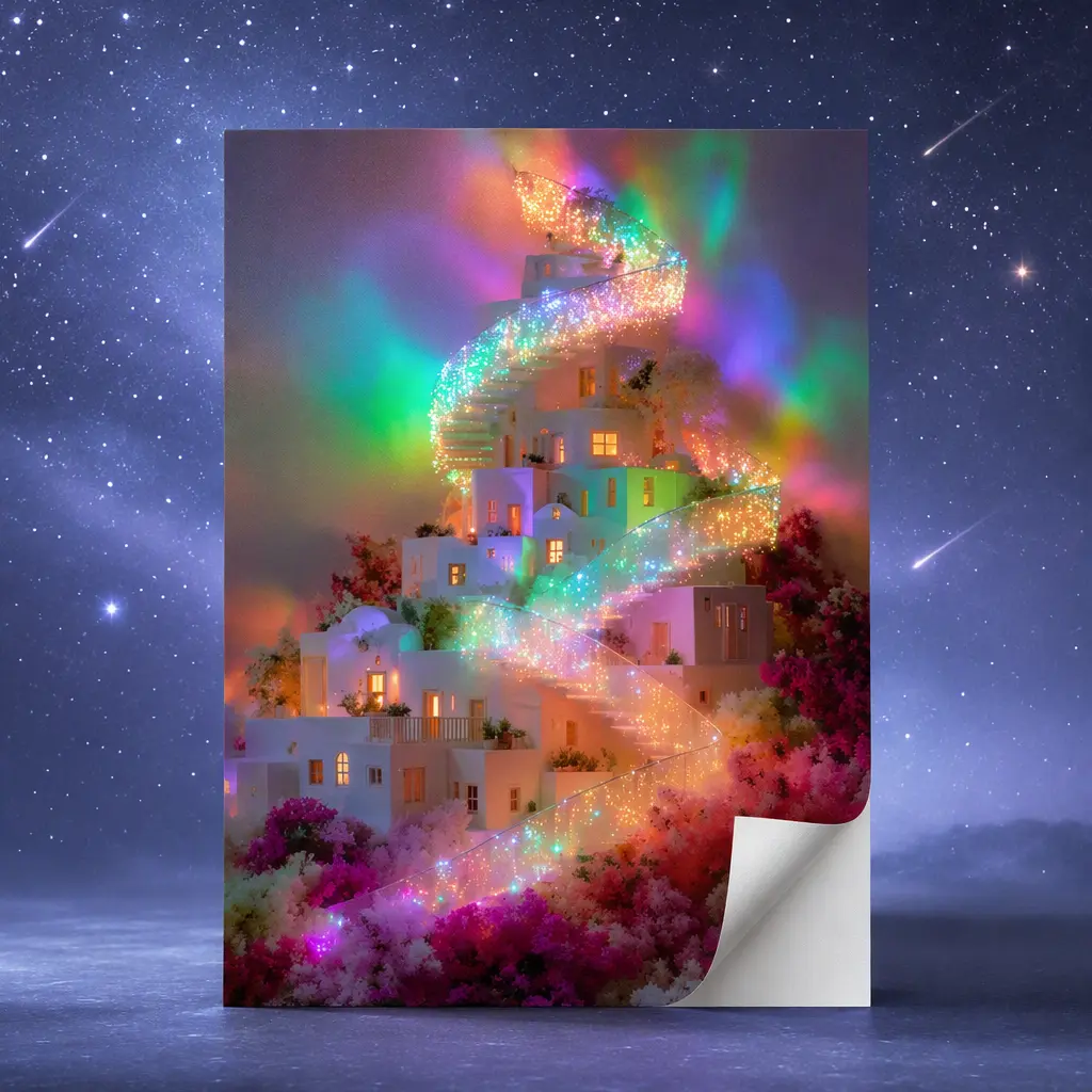 Rainbow Spiral Staircase, Self Adhesive Poster, 12x18Inch