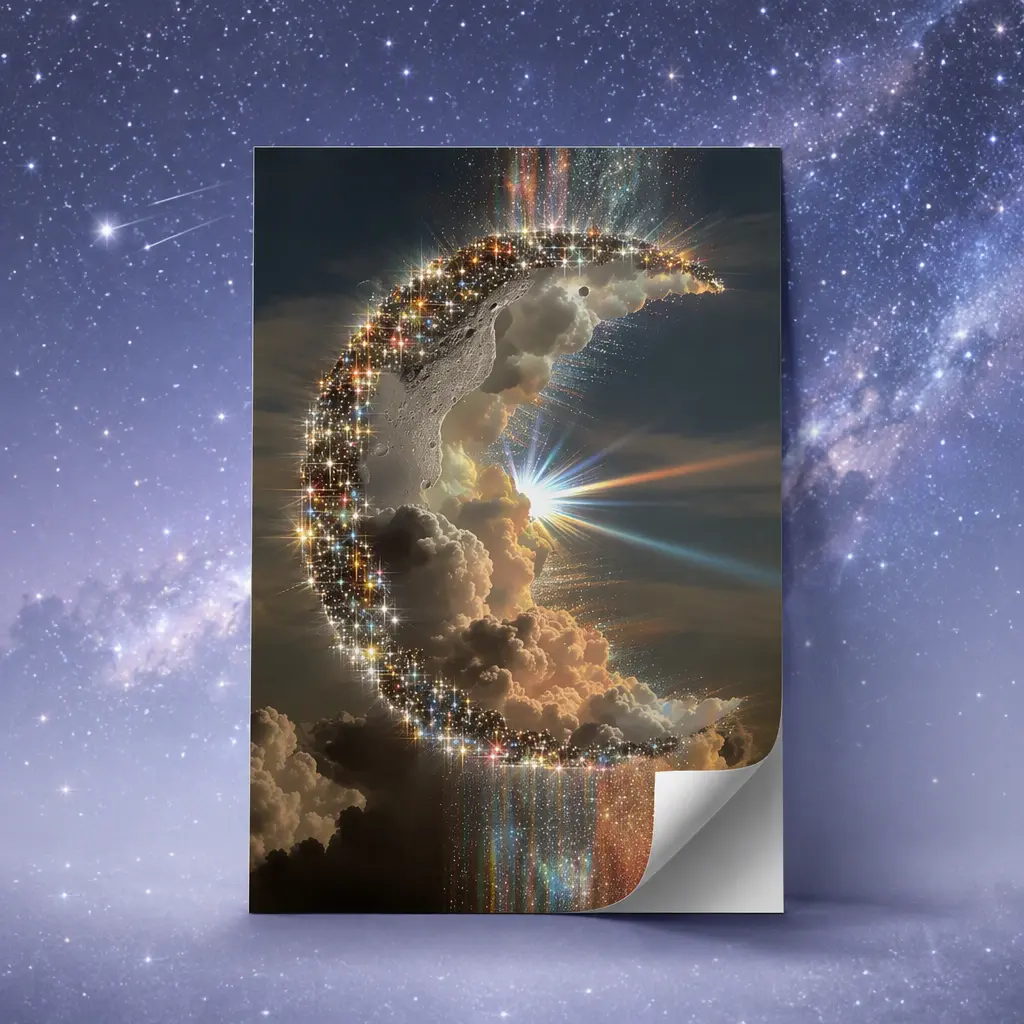 Sparkle Crescent Moon, Self Adhesive Poster, 12x18Inch