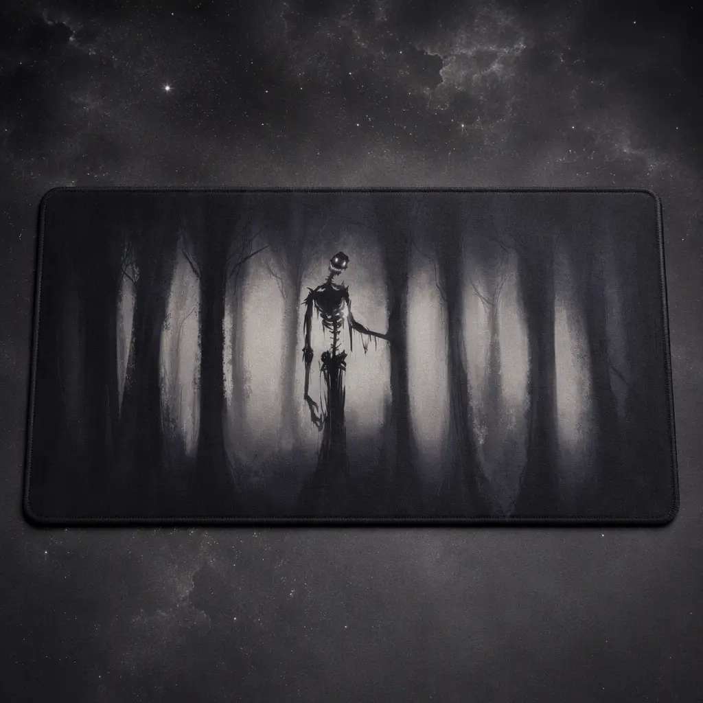 Drawlloween Tag 8 - Boogeyman Polyester-Mousepad mit flacher Kante, vollflächiger Druck, 24x14 Zoll