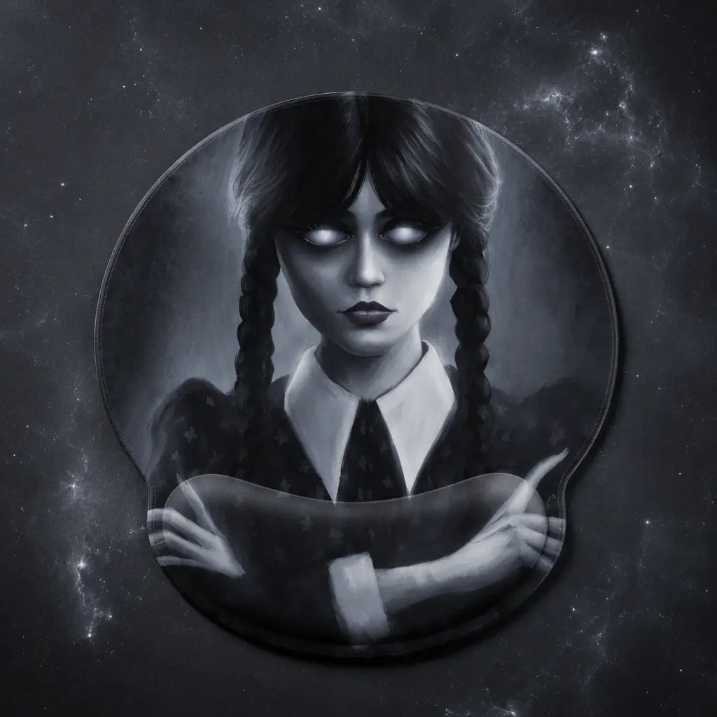 Wednesday Addams Polyester Silicone Base Wrist Rest Mouse Pad with Full-area Printing , 300g