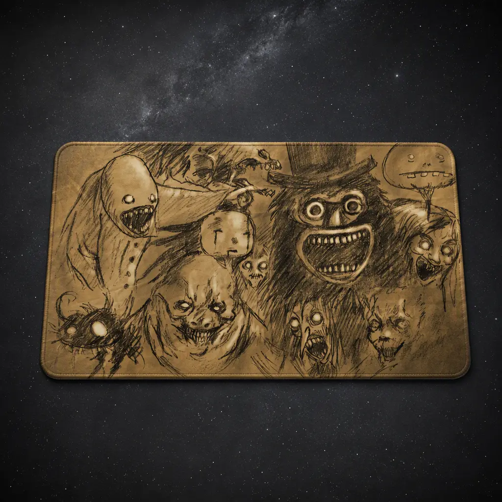 Nightmare Creatures Skizzen Polyester-Mauspad mit flacher Kante, vollflächiger Druck, 24x14 Zoll